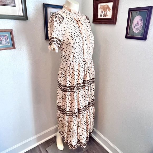 Free People Rare Feelings Floral Maxi Prairie Peasant Dress Small - Picture 3 of 14